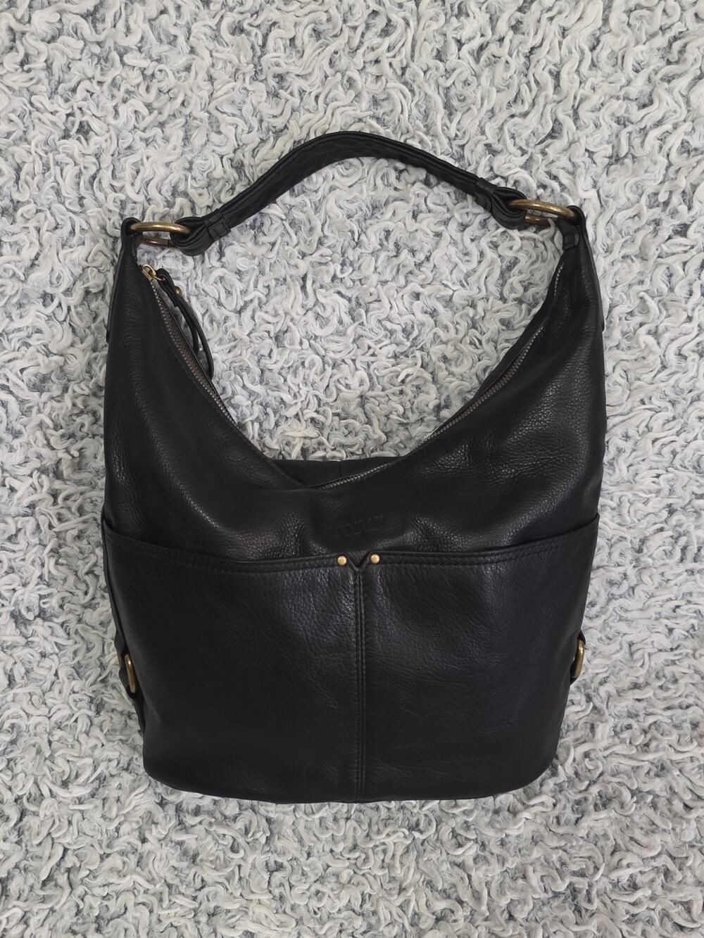AMERICAN LEATHER CO Women Black Leather Hobo Shoulder Bag Slouchy Boho Casual